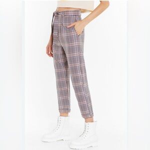 Nasty Gal Plaid Paper Bag Waist Pants with  Belt High Rise Casual Pants ‎ Size 4